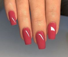 Soft Red Nails Acrylic, Pastel Red Nails Acrylic, Dull Red Nails, Redish Pink Nails Acrylic, Red Pastel Nails, Red Tapered Square Nails Short, Rose Colour Nails, Red Colored Nails, Berry Nails Acrylic