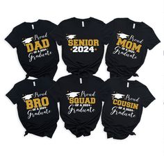 Custom Proud Graduate Family Shirt, Graduation Matching Family Shirt, Senior 2024 T-Shirt, Graduation, Class of 2024 Shirt, Graduation Party * Processing time is 1 business day (there may be exceptions during holiday seasons). Delivery time is based on your shipping type selection and location. Please check the estimated delivery times at checkout and upgrade the shipping at checkout if you need it sooner. * All items are made-to-order. Because of the nature of these items, unless they arrive da Crew Neck T-shirt For Graduation Party, Crew Neck T-shirt With Graphic Print For Graduation Party, Pre-shrunk Short Sleeve T-shirt For Graduation Party, Graduation Graphic Print Short Sleeve T-shirt, Black Crew Neck Top For Graduation Party, Graduation T-shirt With Letter Print In Relaxed Fit, Graduation Party Letter Print Short Sleeve Tops, Graduation Party Tops With Letter Print And Short Sleeves, Crew Neck Tops With Letter Print For Graduation Party