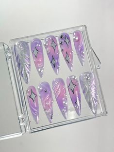 Free Style Purple Mermaid 3D Gel Long Stiletto Press on Nail - Etsy Pretty Stiletto Nails, Purple Y2k Nails, Purple Stiletto Nails, Nail Y2k, Mermaid 3d, Purple Chrome Nails, Long Stiletto, Purple Nail Designs, Unicorn Nails