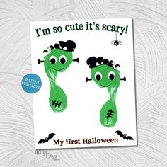 a card with two green monsters on it and the words i'm so cute it's scary