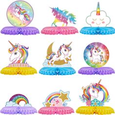 an assortment of unicorn party decorations