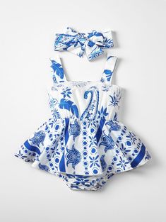 2 Pc Baby Girl Blue Amalfi Dress Playful Blue Beach Dress, Cute Blue Beach Dress, Amalfi Dress, Portuguese Azulejos, Shirred Dress, Striped Bodysuit, Coastal Charm, The Amalfi Coast