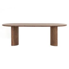 an oval wooden table on a white background