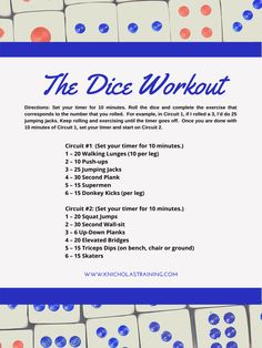 the dice workout plan is shown with instructions