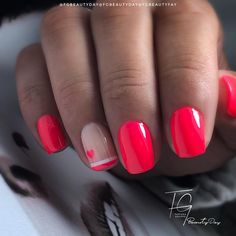 2024 Summer Nails Short, Summer Gel Nails Ideas 2024 Short, Red Nails With Accent Nail, Cute Valentines Nails Short, 2023 Nails, Nails Art Designs, Amazing Nails, Latest Nail Art, Cute Gel Nails