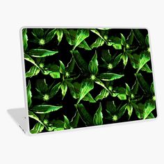 green leaves on black background laptop skin