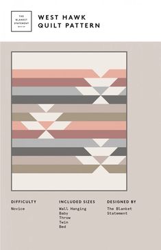 the west hawk quilt pattern is shown in grey, pink and beige colors with an abstract design