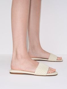 Indulge in the resort-chic aesthetic with these slides. The interwoven vamps add stylish tactility to any outfit you pair these with, but still looks subtle and elegant with the clean chalk finish. Featuring a breathable open-toed design and flat soles, they are the perfect, effortless pick for laidback days -- you will want to take these with you to balmy vacation destinations. Resort Chic, Outdoor Play Equipment, Chic Aesthetic, Play Equipment, Size Chart For Kids, Charts For Kids, Charles Keith, Outdoor Play, Printables Kids