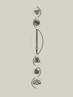 a line drawing of different objects in the shape of an arrow and other things around it