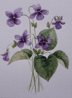 a painting of purple flowers with green leaves