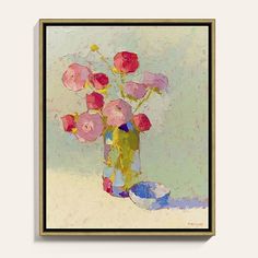 a painting of pink flowers in a vase