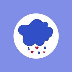 a white circle with a blue cloud and red hearts on it, in front of a purple background