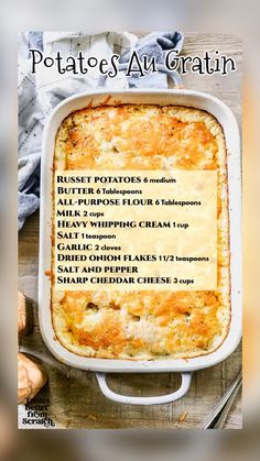 the recipe for potatoes au gratin in a casserole dish