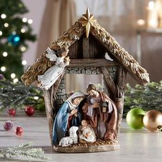 9.25H Figurine Children's Nativity w/ Angel Small Nativity Scene Display, Nativity Of Jesus Christ, Nativity Of Jesus, Santa Statues, The Blessed Virgin Mary, Nativity Scenes, Birth Of Jesus Christ, Nativity Sets, Star Of Bethlehem