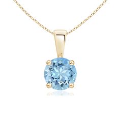 Linked to a lustrous bale is a sea blue aquamarine solitaire secured in a four prong setting. Crafted in 14k yellow gold, the elegant design of this classic aquamarine pendant draws all attention towards the magnificence of the center stone. Classic Light Blue Brilliant Cut Jewelry, Jewelry Promotion, Aquamarine Pendant, Solitaire Pendant Necklace, Solitaire Pendant, Aquamarine Blue, Sea Blue, Engraved Items, A Sea