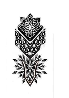 an abstract black and white design with geometric shapes in the shape of a flower ornament