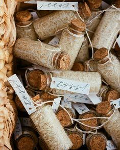 several jars filled with rice sitting next to each other