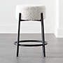 a black and white photo of a bar stool in an empty room with wood flooring