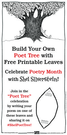 a poster with the words build your own poem tree with free printable leaf celebrate poetry month with shel silversteein