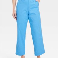 Elevate Your Everyday Wardrobe With These High-Rise Straight Ankle Chino Pants From A New Day. Tailored In A Straight-Leg Silhouette, These Ankle Chino Pants Are Crafted From Soft, Stretch Twill Fabric. They're Designed With A Fly Button And Zipper Closure For A Snug Fit, While Side Slash Pockets Add Space For Small Essentials. Pair Them With Anything From Blouses To Basic Tees To Tailored Shirts For A Variety Of Casual-Chic Outfits. A New Day: Style That Goes Wherever You Do. 10644 Ankle-length Cotton Bottoms For Work, Ankle-length Bottoms With Relaxed Fit For Work, Blue Ankle-length Bottoms For Spring, Spring Ankle-length Blue Bottoms, Cotton Ankle-length Pants For Spring, Blue Ankle-length Pants For Spring, Blue Ankle-length Spring Pants, Blue Straight Leg Pants For Spring, Ankle-length Bottoms For Summer Workwear