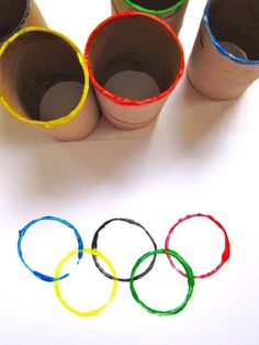 the olympic rings are made out of toilet paper tubes and other items to make it look like they have been rolled up