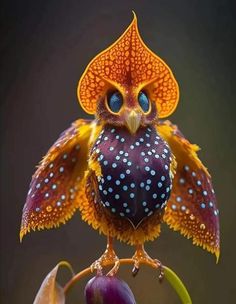 a close up of a flower with an owl on it's head and eyes