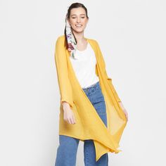 Size: 41.3" x 18.8" 100% Polyester Long Cardigan, Lowest Price, Duster Coat, Mustard, Open Shoulder Tops, On Sale, Casual Outfits, Women's Top