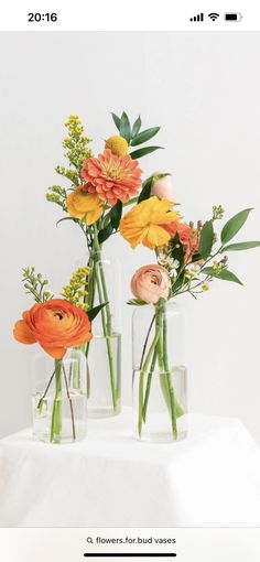 Bud Vases Wedding, Orange Centerpieces, Bud Vase Centerpiece, Wildflower Centerpieces, Bud Vases Flowers, Colorful Centerpieces, Glass Bud Vases, Simple Centerpieces