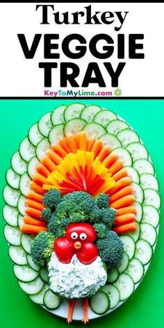 a plate topped with vegetables and an image of a turkey head on top of it