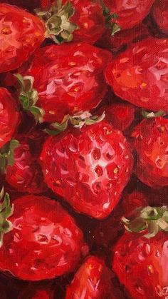 a painting of many red strawberries