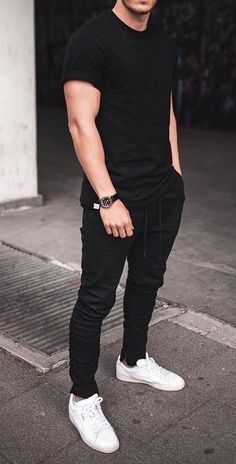 Workout Man, Black Outfit Men, Mens Summer Outfits, Trendy Mens Fashion