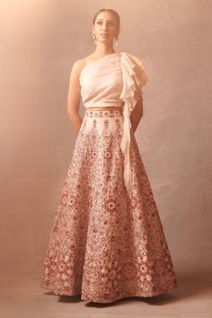 Aman Takyar-Ivory Embroidered Lehenga Set-INDIASPOPUP.COM Dabka Embroidery, Ivory Lehenga, Blouse Yoke, Organza Blouse, Ivory Fabric, Embroidered Lehenga, Dupion Silk, Embroidered Neckline, Silk Embroidery