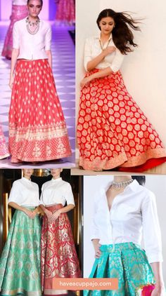 The lehenga with shirt look Lehnga Shirt Style, Lengha With Shirt, Long Skirt With Top Outfit, Shirt And Lehenga Outfit, Shirt With Lehenga