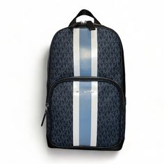 Color Is Admiral Blue Monogram Canvas Adjustable Strap. Exterior Pocket Still Sold In Store! Blue Everyday Bags With Logo Strap, Blue Bags With Logo Strap For Everyday Use, Michael Kors Backpack For School, Michael Kors Blue Shoulder Bag With Detachable Strap, Michael Kors Standard Backpack With Logo, Michael Kors Mini Backpack, Michael Kors Blue Bag With Branded Hardware, Admiral Blue, Mk Logo