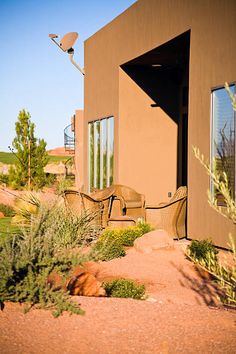 an outside view of a house in the desert