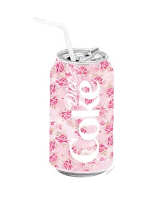 a pink floral can with a straw in it and the word coco cola on top