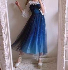 Sky Gradient, Long Blue Dress, Skirt Maxi, Fantasy Dress, Strappy Dresses, Starry Sky, Dream Dress, Lany