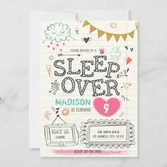 a poster with the words sleep over madison on it