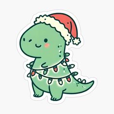 a green dinosaur wearing a santa hat sticker