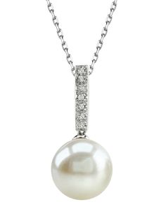 Freshwater Pearl Dangling Diamond Pendant Graceful Pearl Necklace With Pendant For Formal Occasions, Graceful Pearl Necklace With Pendant For Formal Events, Graceful Pearl Pendant Necklace For Formal Occasions, Elegant Pearl Necklace With Pendant For Anniversary, Diamond White Pearl Necklace With Pendant, Diamond White Pearl Necklace With Charm For Anniversary, Elegant Pearl Necklace With Diamond Accents For Anniversary, Classic Pendant Pearl Necklace For Anniversary, Diamond White Pearl Drop Pendant Necklace