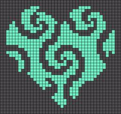 an image of a cross stitched pattern with green flowers on black background, in the shape of a heart