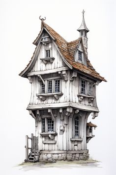 a drawing of a house made out of wood