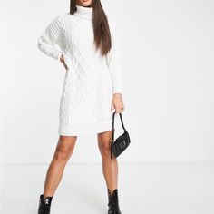 This Stylish Sweater Dress Is A Must-Have For Any Fashion-Forward Woman. Featuring A Trendy Cable Knit Pattern, This White Dress Is Perfect For Any Occasion. The Long Sleeves And Turtleneck Neckline Provide Warmth And Comfort. No Hole Or Smell. Cable Knit Pattern, Stylish Sweater, Cable Knit Sweater Dress, Stylish Sweaters, Knit Sweater Dress, Knit Pattern, Cable Knit Sweater, Knit Patterns, Cable Knit