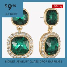 Included: 1 Pair of EarringsFeatures: Hypoallergenic, RhinestonesEarring Back: PostShape: CushionMetal Color: Gold ToneEarring Length: 34mmEarring Width: 18mmCare: Wipe CleanStone Type: 44 GlassEarrings Type: Post EarringsEarrings Style: Drop EarringsMetal: ZincCountry of Origin: Imported Glass Drop Earrings, Monet Jewelry, Earrings Green, Earrings Drop, Drop Earrings, Glass, Green, Gold, Color