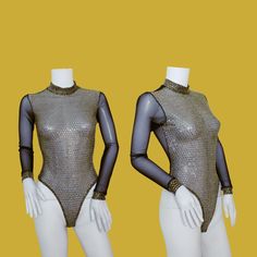 📌✂Please contact me if you would like a Custom -Made Bodysuit for your size with your measurements for an extra charge of £12.00. 💋Hand Made With Love💋 Item Specifics: Colour: Gold & Black Fabric: Knit Stretch Elastane Material: Polyester & Sequins Fabric 2: Fine Knit Material 2: Mesh Fabric Stretch: Full Stretch Pattern: Dots Size: XS(6-8) S(8-10) M(10-12) L(12-14) XL(14-16) Neckline: Turtle Neck Silhouette: Bodysuit Sleeve Length: Long Sleeve Occasion: Party, Evening, Special Body Size Type Metallic Fitted Long Sleeve Bodysuit, Metallic Stretch Bodysuit For Club, Turtleneck Leotard, Leotard Bodysuit, Sequin Fabric, Gold Sequin, Womens Bodysuit, Catsuit, Knitting Materials