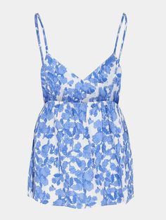 Beautiful strap top with fine bright blue flower print. Matching shorts available. Loose fit, size down. The model measures 176 cm cm and wears size S 100% cotton SKU : S232344 Blue Flower Print, Strap Top, Strap Tops, Blue Flower, Holiday Specials, Bright Blue, Flower Print, Flower Prints, Blue Flowers