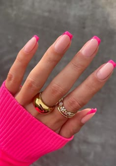 Pink Tip Nails, French Tip Acrylic Nails, Pink French, Nails 2022, Cute Gel Nails, Nail Swag, Pink Acrylic Nails, Pretty Acrylic Nails, Short Acrylic Nails