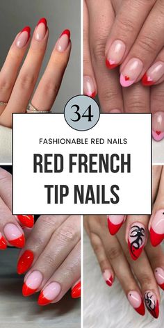 Explore 34 unique red French tip almond nail designs that are perfect for a standout look. These designs include ombre chrome nails, white flowers, and pink accents. Save this pin to your nail art board and check out the full article for more creative nail ideas! Two Tone French Tip Nails Almond, French Manicure With Red Tips, Red Nails Stiletto Almond, Red Tip Nail Designs, Dark Red Tip Nails, Red Nail Tips Designs, Red Oval Nails With Design, Red French Nail Designs, Nails With Red Design