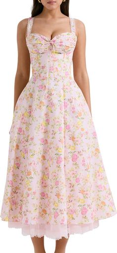 HOUSE OF CB Rosalee Floral Stretch Cotton Petticoat Dress | Nordstrom Summer Dress With Voluminous Skirt And Sweetheart Neckline, Sweetheart Neckline Dress For Garden Party, A-line Garden Party Dress With Lined Bodice, Voluminous Full Skirt Dress For Garden Party, Fit And Flare Dress With Sweetheart Neckline For Spring, Feminine Dress With Voluminous Skirt For Garden Party, Spring Fit And Flare Dress With Sweetheart Neckline, Spring Party Dresses With Princess Seams, Feminine Voluminous Dress For Garden Party