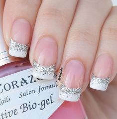 Easy and Cute Glitter Nail Designs 15 Nail Wedding, Nail Designs Pictures, French Tip Nail Designs, Stylish Nails Designs, Nail Art Designs Summer, Tip Nails, Nails Polish, Spring Nail Art